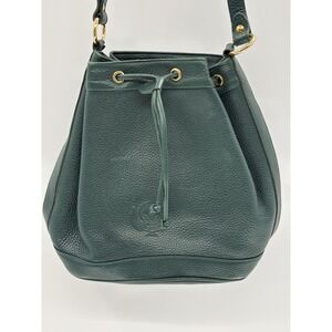 Ted Lapidus Bucket Bag Purse Shoulder Green‎ Pebble Leather